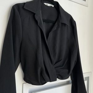 ZARA Cropped Collared Blouse